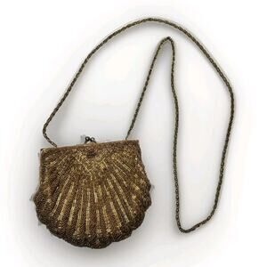 Vintage 1960s MCM Gold Beaded La Regale Evening Clutch Purse Chain Cocktail Bag